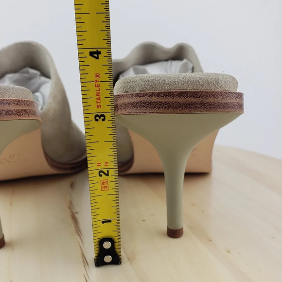 Zara Suede Leather Slide Sandal Kitty Heel Mule Shoes Women's Size 41 Taupe Gray - Picture 9 of 16